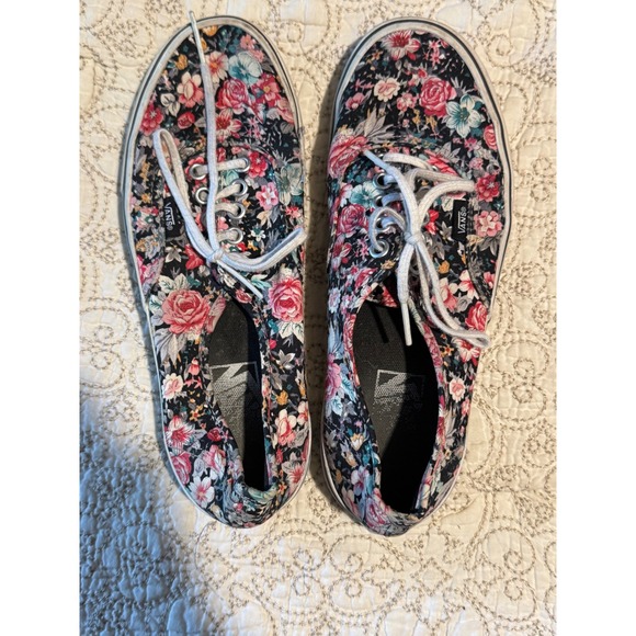 Vans Floral Canvas Sneakers Shoes Women's US 8 Flowers Black Pink Teal - Picture 1 of 10